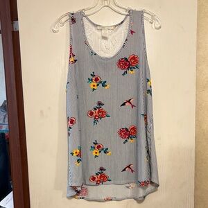Floral Striped Sleeveless Tank Top